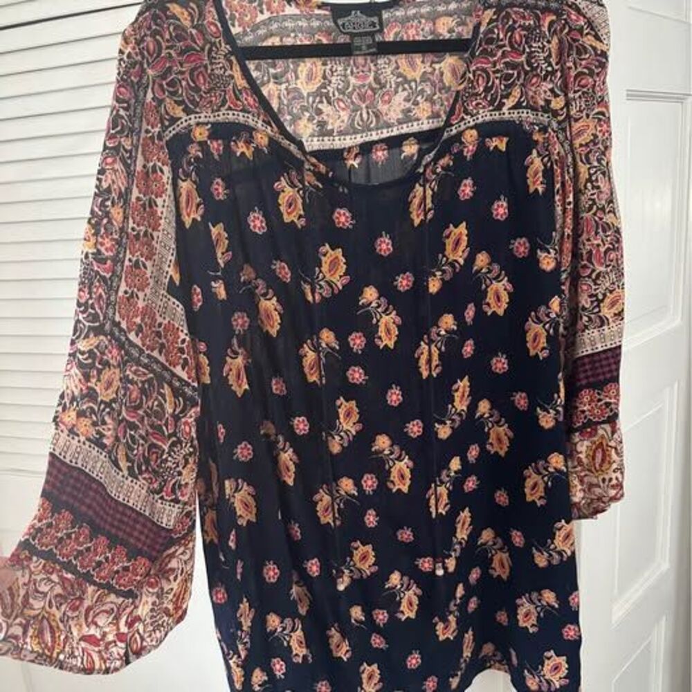 OversizedAngie Floral Boho Tunic Top Size S